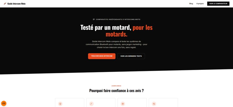 Aperçu de la page d'accueil du site guide-intercom-moto.fr